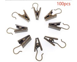 100 kleine bronzen gordijnclips, huisopslag met haak gordijnclips, metalen messing string partij lichthaken, geschikt voor huisdecoratie, fotografie, kunst en ambachtelijke vertoning, en indoor gebeurtenisbenodigdheden