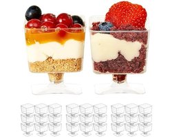 100 Mini Plastic Dessertbekers, Transparante Dessert Kopjes, Kleine Dessertkommen voor Verjaardagen, Bruiloften en Feesten, 60ml - Stevig en Herbruikbaar