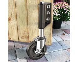 100 MM Veerbelaste Poortrollen - Rollen Voor Schuifpoorten Met Rem - Draagvermogen 100 KG - Zware Schokdempende Zwenkwielen - Wieltjes Met Robuuste Vering voor Houten Poorten - Schuttingen en Tuinpoorten - Zwart