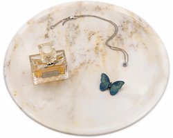 100% natuurlijk marmeren badkamerdienblad voor parfum, kaarsen, sieraden stenen ijdelheid, badkamer en keuken aanrecht organizer en woondecoratie (Calacatta Gold marmeren ronde plaat (9,8 x 9,8