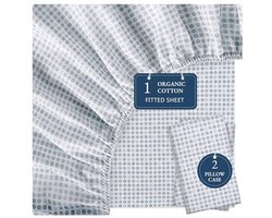 100% Organic Cotton Full Fitted Sheet Set - Ultra Soft and Breathable - 3 Pieces (Fitted Sheet + 2 Pillow Cases) - Fits Mattresses Up to 38cm - Dots