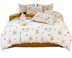 100% polyester beddengoedset met ritssluiting - donkeroranje hond - dekbedovertrek 150 x 200 cm - laken 200 x 230 cm - 2 kussenslopen 48 x 74 cm