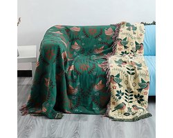 100% puur katoenen geweven deken, met kwastjes, afmeting 150 x 200 cm, groen, mooie en comfortabele tv-bankdeken, fauteuildeken, dubbelzijdige deken, bedsprei.