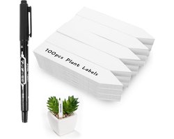 100 stuks beschrijfbare plantenborden, waterdichte plantenbordjes, weerbestendig, PVC-kunststof, 10x2cm, beschikbaar in wit, groen, blauw, geel, roze
