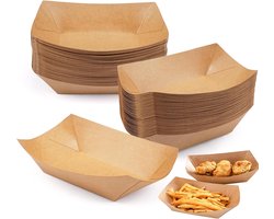 100 Stuks Fingerfood Bowls - 16.7 x 11.5 x 4CM - Wegwerp Kraft Karton - Olie En Waterbestendige Dishes Voor Fingerfood - Friet Dishes Voor Snacks - Currywurst Chips Sushi Salade (Bruin)