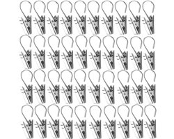 100 Stuks - Gordijn Clips - Gordijnklem - Gordijnhaken - Lengte 3.4cm - Douchegordijn Ringen Met Klem - Haak Voor Handdoeken, Theedoeken En Vaatdoeken - Badkamerhaken - Metalen Wasknijpers - Gordijnclips - Clipjes - Metalen Knijpers - Zilver - RVS