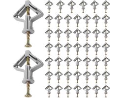 100 stuks holtepluggen Butterfly gipsplaatpluggen set, gipsplaatpluggen met schroeven, vliegtuigvorm, gipspluggen voor gipsplaat, gipsvezelplaten, beton, baksteen, holle wand, bevestiging in beton