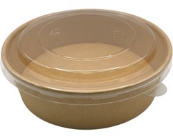 100 Stuks Kartonnen Saladebakjes met deksel - 500 ml Kraft Salade bowl - pokébowl - saladebakken met deksel - 500cc - bruin bakje - Ronde saladeschaal met deksel - 500ml - lunchbox - rond bakje - bakje - bakjes met deksel - takeaway bakjes