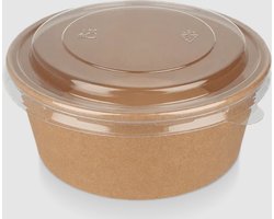 100 Stuks Kartonnen Saladebakjes met RPET deksel - 750 ml Kraft Salade bowl - pokébowl - saladebakken met deksel - 750cc - bruin bakje - Ronde saladeschaal met deksel - 750ml - salad box - rond bakje - bakje - bakjes met deksel - takeaway bakjes