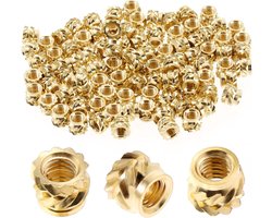 100 stuks M3 schroefdraadinzet, inpersmoeren, 3D-print, messing moeren, schroefdraadmoeren, printerschroeven, messing, kartelmoer, draadinserts voor 3D-print, Loptop, auto, kunststof schaal