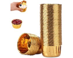 100 stuks - Mini cakevormpjes - Aluminiumfolie cakevormpjes - Gouden cupcake bakvormpjes - Hittebestendige puddingvormpjes - Magnetronbestendige muffinvormpjes - Geschikt voor bakkerijen, bruiloften, verjaardagsfeestjes (goud)