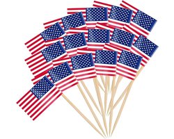 100 Stuks Papieren Prikkers met Vlaggen voor Voedsel, Ideaal voor Feestjes, Barbecues en Decoratie van Snacks