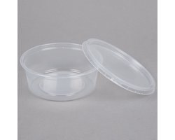 100 stuks recyclebare plastic transparante kleine bakjes met losse deksels voor saus, dips, salades en non-food. Voor restaurants, afhaalmaaltijden, catering, kunstwerken, enz. (2 oz/50 ml)