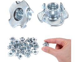 100 stuks T-moeren 1/4-UNC, 5/16 inch hengellengte, koolstofstaal, 4 tanden, draadinzet voor hout, meubels en klimmen, corrosiebescherming en duurzame kwaliteit