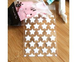 100 Transparante Uitdeelcadeau Zakjes met Sterren - Uitdeelzakjes - Plastic - Wit Doorzichtig - 100 Stuks