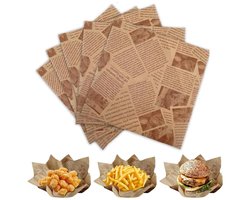 100 vellen - Gewaxt Deli-papier - Sandwich-inpakpapier Hamburgerpapier - 6 x 6 inch Oud krantenpapier Vetvrij Deli-papier voor het bakken (bruin)