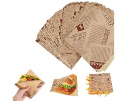 100 vellen - Inpakpapier voor levensmiddelen - Sandwich-inpakpapier Hamburgerpapier - Vetvrij papier Vierkant - Bruin - 15×15 cm - Geschikt voor hamburgers, broodjes , kaas, friet, gebak, sandwiches en chips