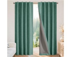 100% Verduisterende Gordijnen 2 Stuks – Linnen Thermisch Met Lussen – Voor Moderne Woonkamer Kinderkamer Slaapkamer – 140x245 Cm – Bosgroen