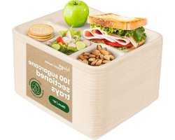 100 Wegwerp Vierkante Suikerriet Bagasse Borden met 5 Compartimenten (26cm) - Sterk Biologisch Afbreekbaar en Composteerbaar - Duurzaamheid Gebruiksvriendelijkheid