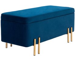 100 x 40 x 42 cm Donkerblauwe Zitbank met Opbergruimte, Gestoffeerde Opbergbank, Zitkist met Opklapbare Zitting, Fluwelen Zitbank, Bedbank, Halbank, Voetenbank, Bank met Metalen Poten voor Slaapkamer, Woonkamer en Hal, 70 L