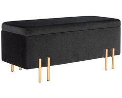 100 x 40 x 42 cm Zwarte Zitbank met Opbergruimte, Gestoffeerde Opbergbank, Zitkist met Opklapbare Zitting, Fluwelen Bank, Bedbank, Halbank, Voetenbank, Bank met Metalen Poten voor Slaapkamer, Woonkamer en Hal, 70 L