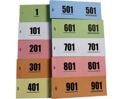 1000 Garderobenummers - gemixte kleuren - Nummerblok - lootjes - 10 blokjes