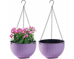 1000 stuks Hangmand van kunststof voor binnen en buiten, set van 2 bloempotten met ketting, zelfwaterende hangende plantenpotten voor bloemen, plafonds, balkons en tuinen(Paars)