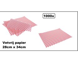 1000x Vetvrij papier / Hamburger vel ruit rood/wit 28cm x 34cm - Hamburger tosti zak hip broodje festival themaparty festival carnaval