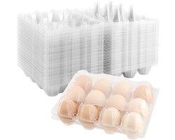 100pcs Plastic Egg Cartons - 12 Pieces - Transparante Plastic Eieren Dozen voor Eieren Opslag - 19.2 x 14.5 x 6 cm