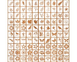 100pcs Sjablonen Set 5*5cm Bloem Bladeren Vogel Tekenen Schilderen Sjablonen DIY Schilderen Craft Sjablonen Herbruikbare Blad Schilderen Sjablonen voor Scrapbooking - Houten Meubels