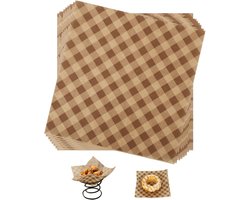 100pcs Waxed Sheets Baking Paper - 18x18cm Grease-free Food Basket Liners - Checkered Sandwich and Hamburger Wraps Tray Liners voor Serving Food en Picnicks in Restaurants (Brown)