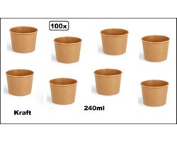 100x BIO Soepbeker 240ml karton composteerbaar bruin - kraft - Soep salade beker eten festival thema feest