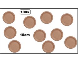 100x Bordje 15cm bruin kraft - karton - gebaks bord - Dessert amuse tapas snack taart festival thema feest verjaardag wegwerp