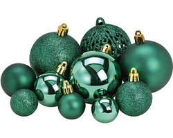 100x Emerald groene kunststof kerstballen 3, 4 en 6 cm - Glans/mat/glitter - Petrol groen - Kerstboom versiering/decoratie