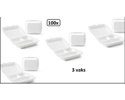 100x Menu box 3 vaks wit - maaltijd eten food bak vakken menu afhaal menubox foam