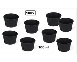 100x Sausbakje zwart papier 100ml - souffle- Saus bakje mayonaise ketchup mosterd diner food