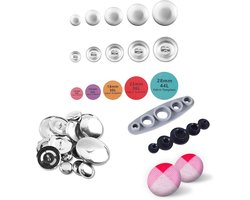100x Stof Beklede Knoppen Set met Gereedschap - Diverse Maten Doe-Het-Zelf Knoophoezen