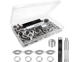 100x Zilveren Oogjes met Montageset voor Leer, Zeil, Tenten en Kleding | 12mm