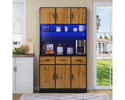 100x40x180cm - multifunctionele zelfbedieningsbuffetkast - met LED-verlichting - lades - verstelbare planken - doorvoer en stopcontacten - zwart