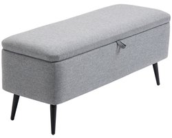 101 x 38,5 x 44,5 cm Grijze Zitbank met Opbergruimte, Gestoffeerde Opbergbank, Zitkist met Opklapbare Zitting, Bank met Linnenlook Bekleding, Bedbank, Halbank, Voetenbank, Zitbank met Metalen Poten voor Slaapkamer, Woonkamer en Hal