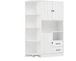 104x35x155 cm hoekkast woonkamer vitrine met 3 kasten 2 lades boekenplanken hoge kast highboard totaal 14 opbergruimtes sideboard wit