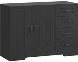 105 x 40 x 76 cm Zwart Sideboard, Moderne Kommode met 4 Laden en 1 Kast, Dressoir met Verstelbare Legplank, Opbergkast voor Woonkamer, Eetkamer en Hal, Buffetkast met Veel Opbergruimte voor Servies, Accessoires en Decoratie, Stijlvol Meubel