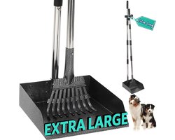 106 cm poepschep met verstelbaar handvat, duurzame metalen hark en dienblad voor honden, poepschep voor gazons, gras, vuil, grind - 2 stuks - A