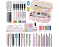 108 Stuk Aesthetic Schoolbenodigdheden met Roze Mappen, Pastel Markers, Vervangbare Pennen en Mechanische Potloden voor Studenten en Schoolgebruik