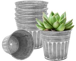 10cm Gegalvaniseerde Plantenbakken voor Buiten - 6 stuks Roestvrijstalen Bloempotten met Afvoergat en Rubberen Stopper - Roestvrije Metalen Plantenbakken - Vintage uitstraling
