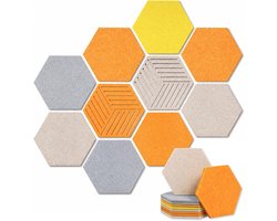 10er Set Hexagon Vilten Bord Plank Zelfklevend, Kurk Alternatief Memo Bord, Zelfklevende Achterkant, 30 Duwpennen, Muurdecoratie Werkplek Kinderkamer Thuiswerkru