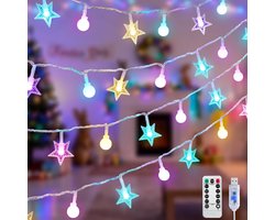 10m string lamp-feest lamp-USB-stekker voor voeding atmosfeer lamp-LED buiten waterdichte string lamp-Kerstverlichting-met afstandsbediening-8 patronen voor binnenshuis, tuin, terras, camping, kerst decoratie-sterren + kristallen bal stijl