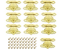 10Pcs Gouden Doos Gesp Latch Decoratieve Hasp Latches Kleine Doos Scharnieren Lock Antieke Klink Haak Vergrendeling Haak voor Houten Kist Lade Sieraden Doos DIY met Schroeven