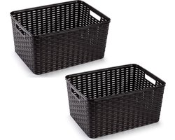 10x Donker bruine geweven opbergboxen/opbergdozen/opbergmanden kunststof - 18 liter - opbergen manden/dozen/bakken - opbergers