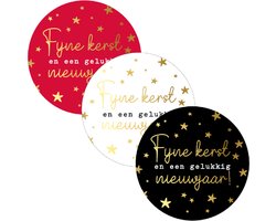 10x Fijne Kerst en een Gelukkig Nieuwjaar - 3 assorti - Sluitsticker Goud Sterren –Goudfolie – Wit – Zwart - Sluitzegel - Eindejaarspakket / Kerstpakket - Bedank kaart | Bedankje | Envelop sticker - Kerstdagen | Cadeau – Gift - DH collection